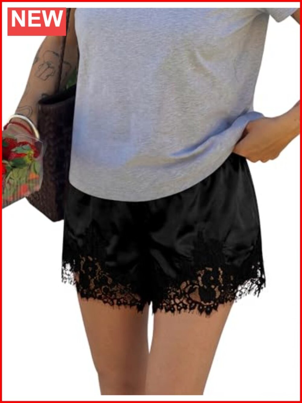 Womens Satin Lace Trim Y2K Mini Shorts Sleepwear Streetwear Soft Girl